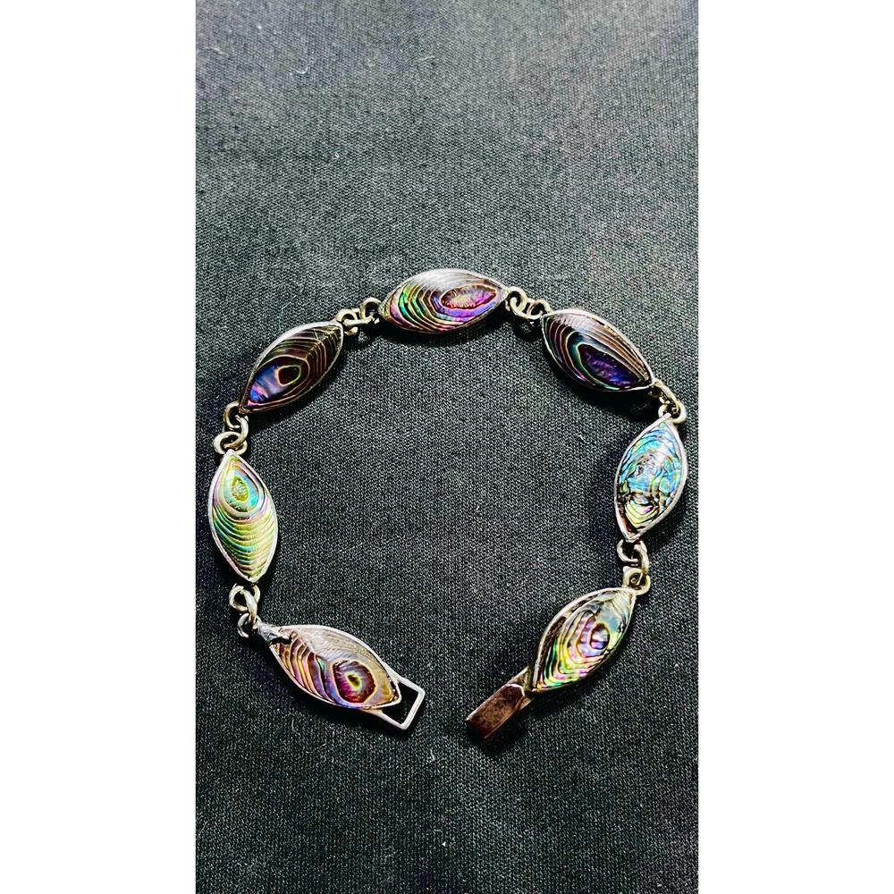 Vintage Los Ballesteros Taxco 950 Silver Abalone Bracelet 6.5 boho southwestern